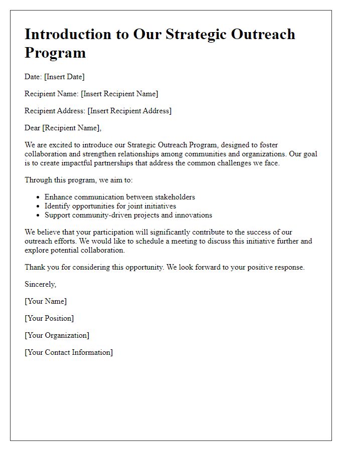 Letter template of strategic outreach program introduction