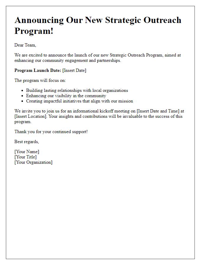 Letter template of strategic outreach program launch announcement