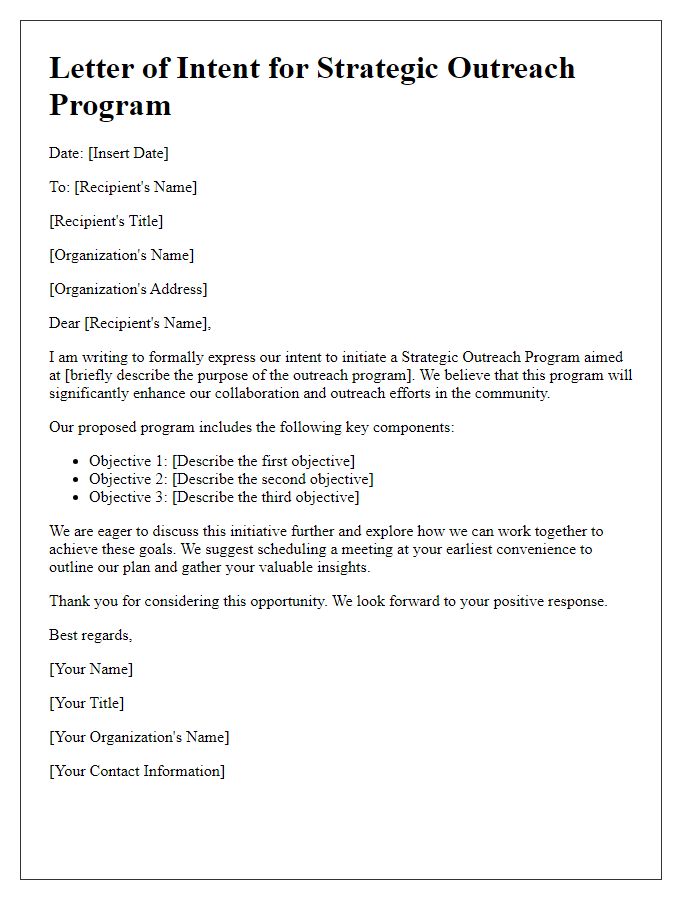 Letter template of strategic outreach program start-up