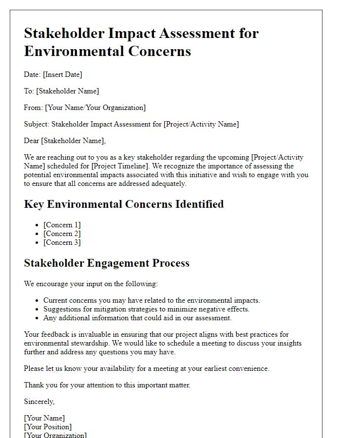 Letter template of stakeholder impact assessment for environmental concerns