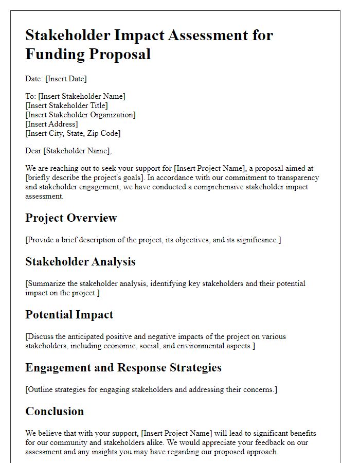 Letter template of stakeholder impact assessment for funding proposals