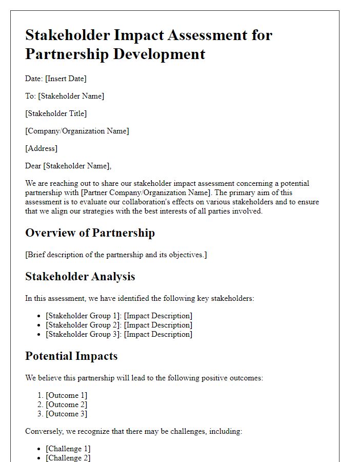 Letter template of stakeholder impact assessment for partnership developments