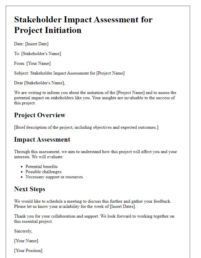 Letter template of stakeholder impact assessment for project initiation