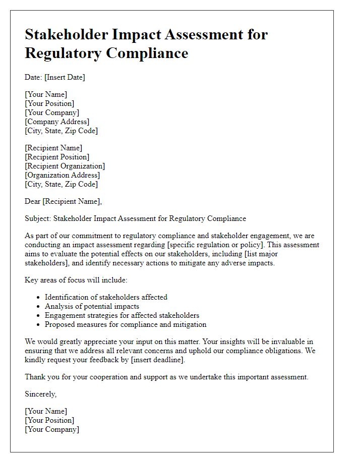 Letter template of stakeholder impact assessment for regulatory compliance