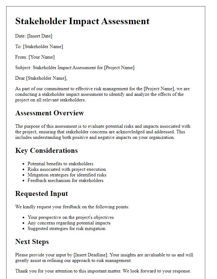 Letter template of stakeholder impact assessment for risk management