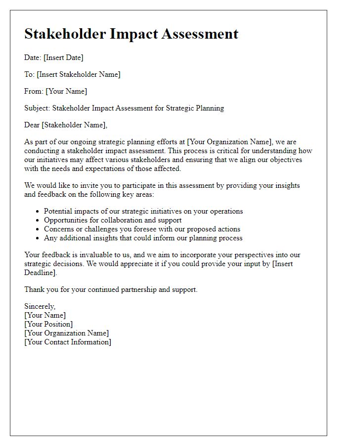 Letter template of stakeholder impact assessment for strategic planning