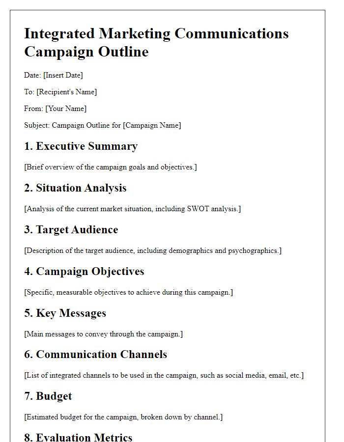 Letter template of integrated marketing communications campaign outline