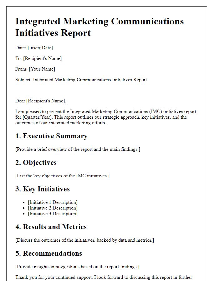 Letter template of integrated marketing communications initiatives report