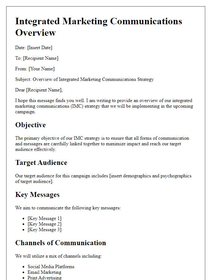 Letter template of integrated marketing communications overview