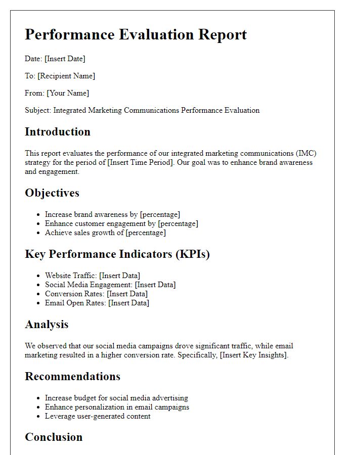 Letter template of integrated marketing communications performance evaluation