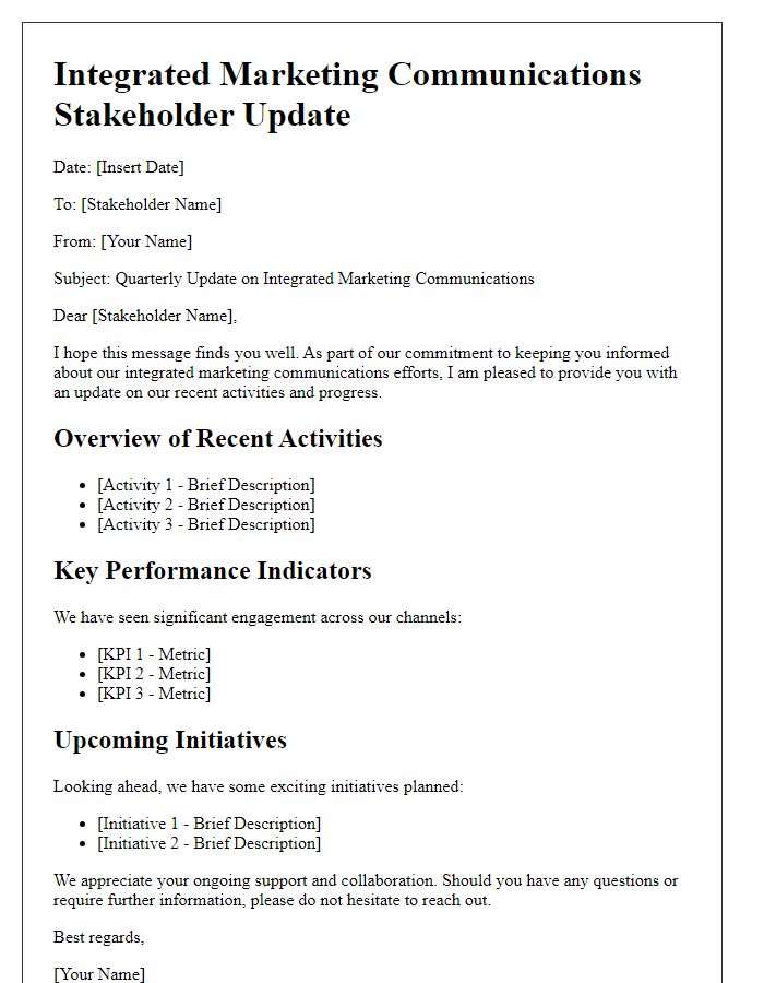 Letter template of integrated marketing communications stakeholder update