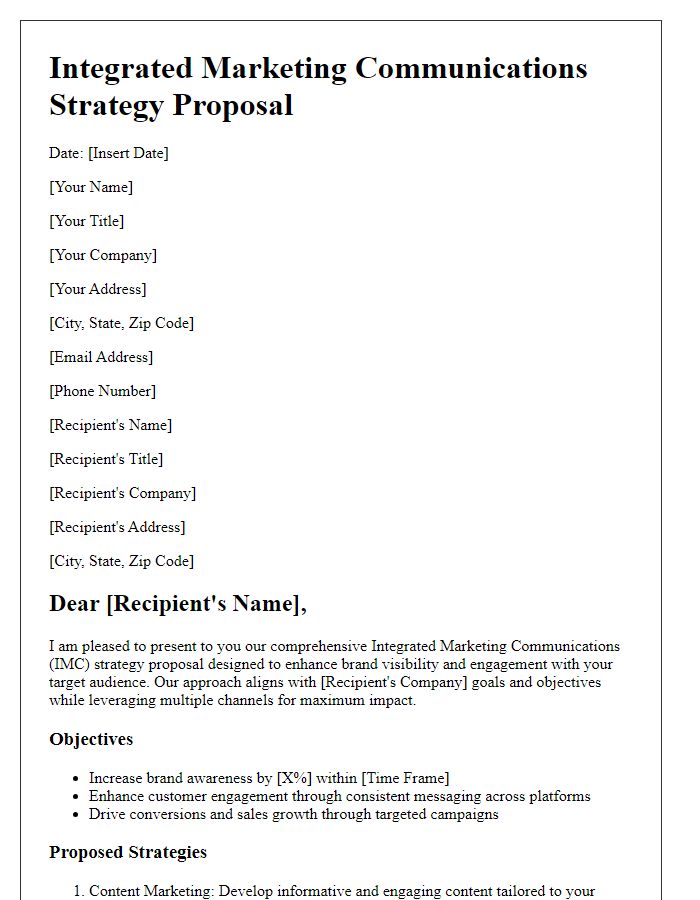 Letter template of integrated marketing communications strategy proposal