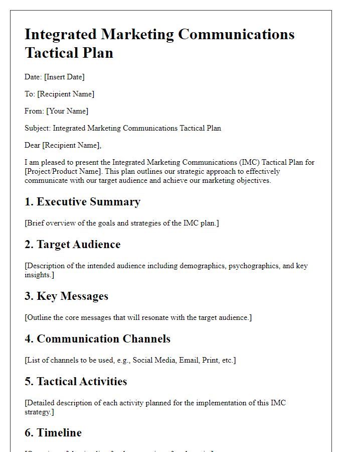 Letter template of integrated marketing communications tactical plan