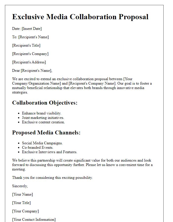 Letter template of exclusive media collaboration proposal