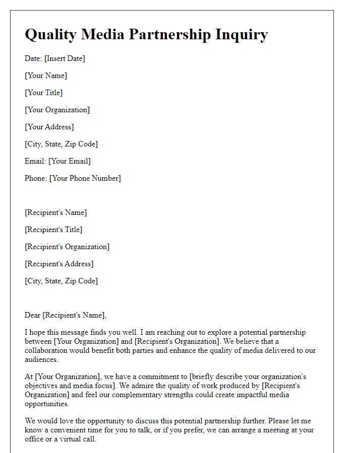 Letter template of quality media partnership inquiry