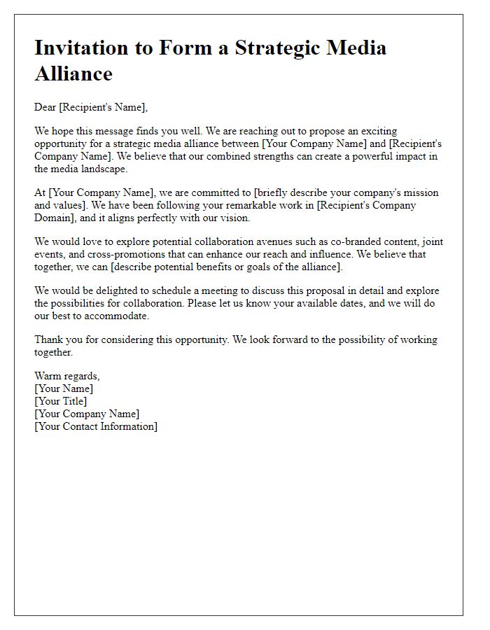 Letter template of strategic media alliance invitation