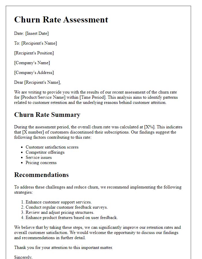 Letter template of churn rate assessment