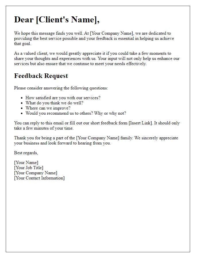 Letter template of client feedback collection for retention