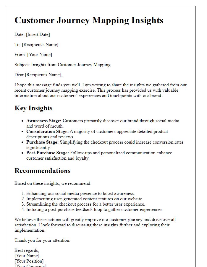 Letter template of customer journey mapping insights