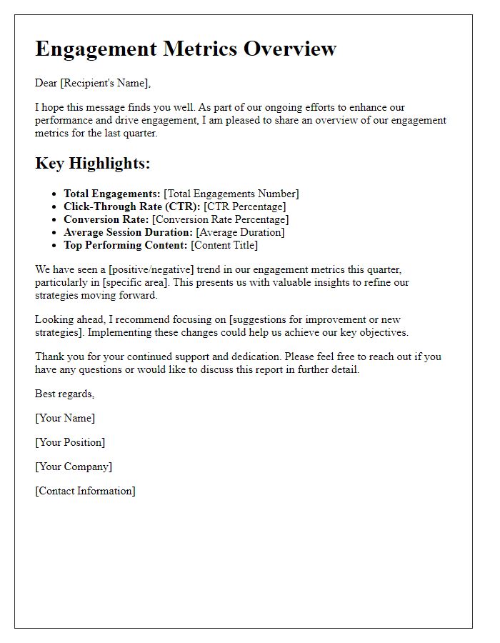 Letter template of engagement metrics overview