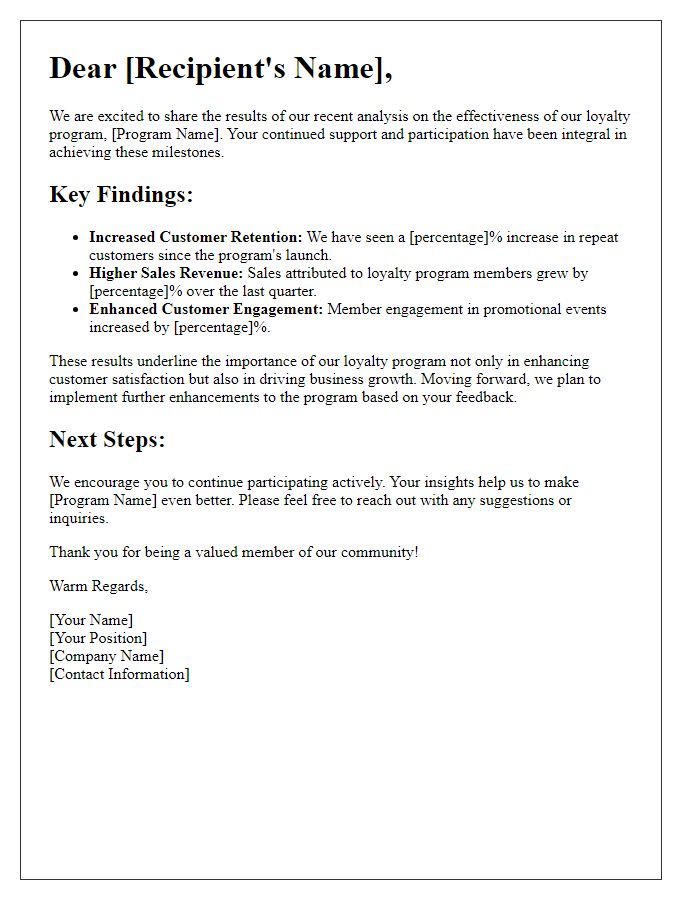 Letter template of loyalty program effectiveness