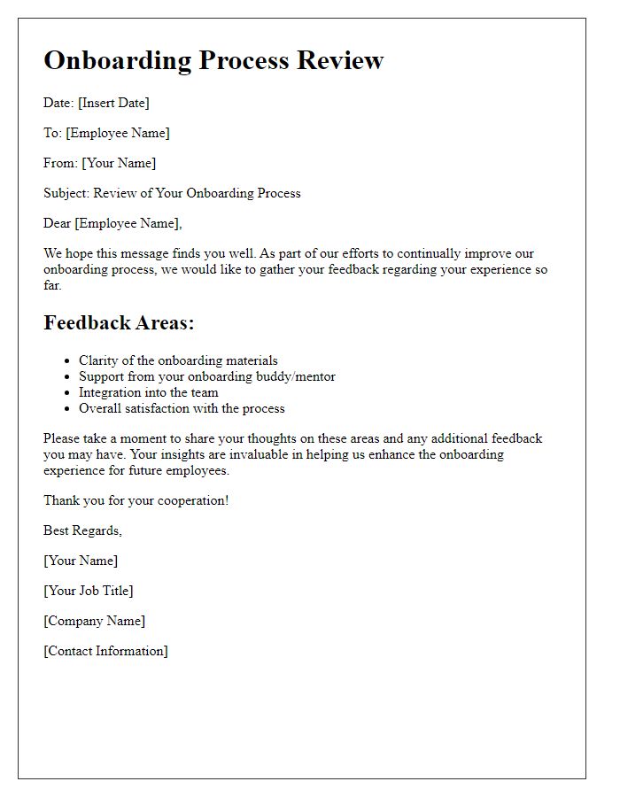 Letter template of onboarding process review