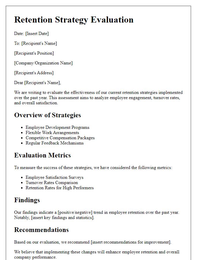 Letter template of retention strategy evaluation