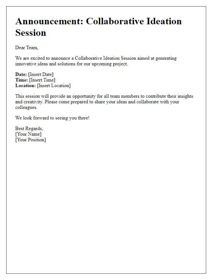 Letter template of announcement for a collaborative ideation session