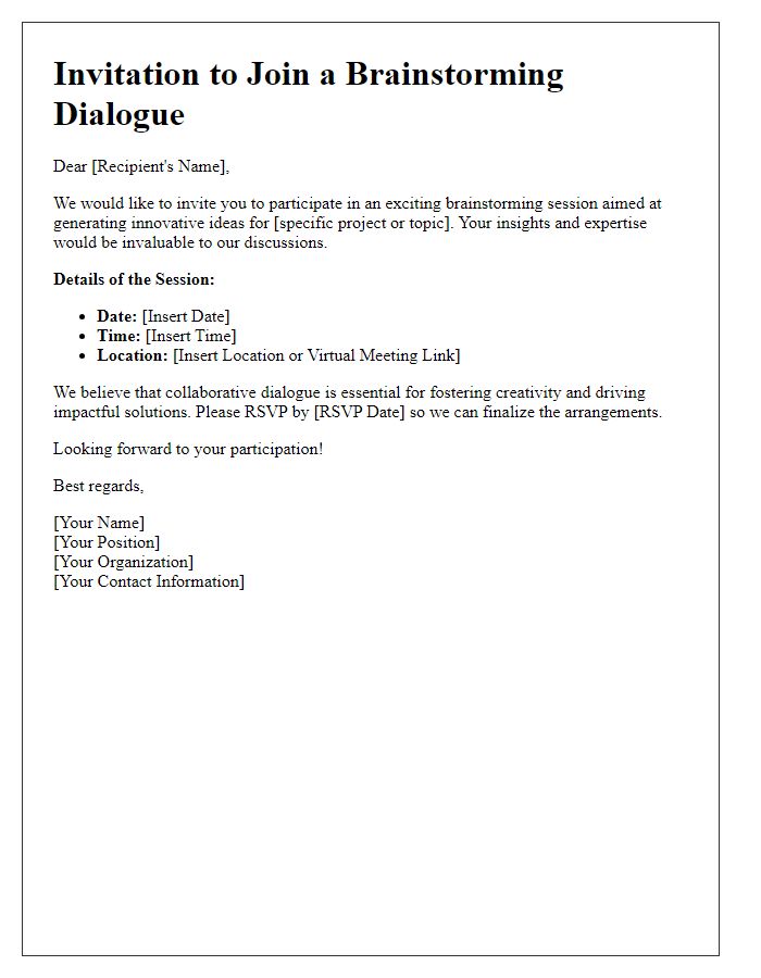 Letter template of call to join a brainstorming dialogue