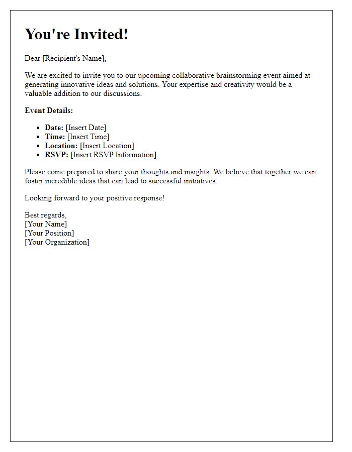 Letter template of invitation for a collaborative brainstorming event