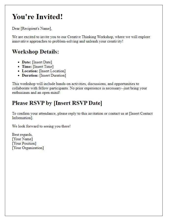 Letter template of invitation for a creative thinking workshop