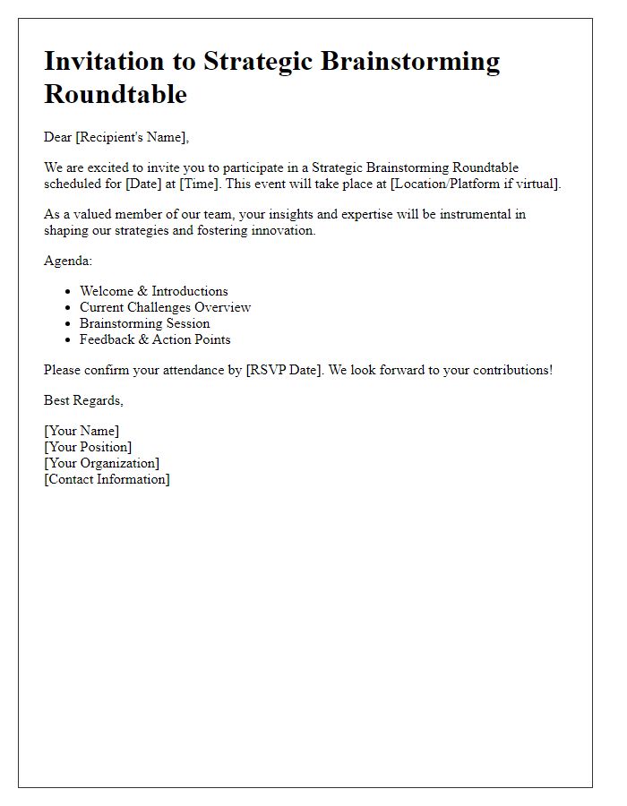 Letter template of invitation for a strategic brainstorming roundtable