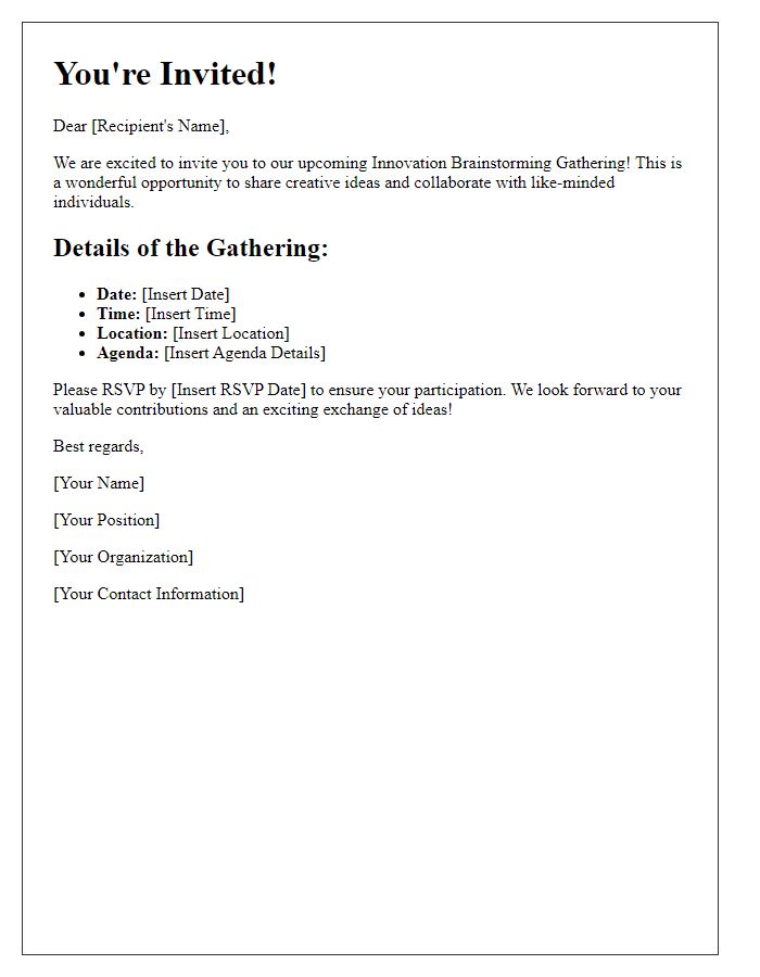 Letter template of invite for an innovation brainstorming gathering