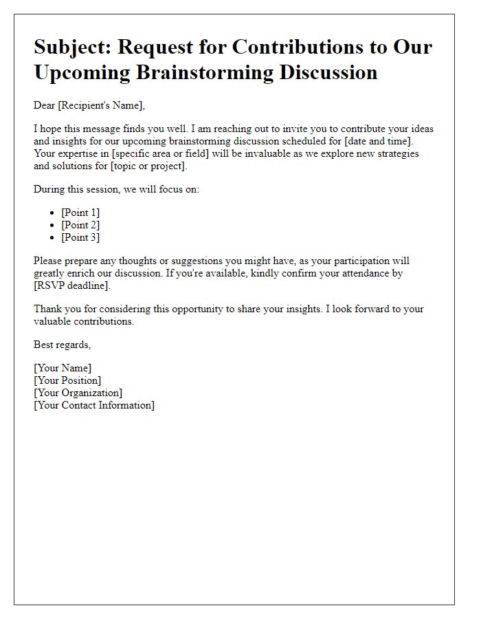 Letter template of request for contributions to a brainstorming discussion