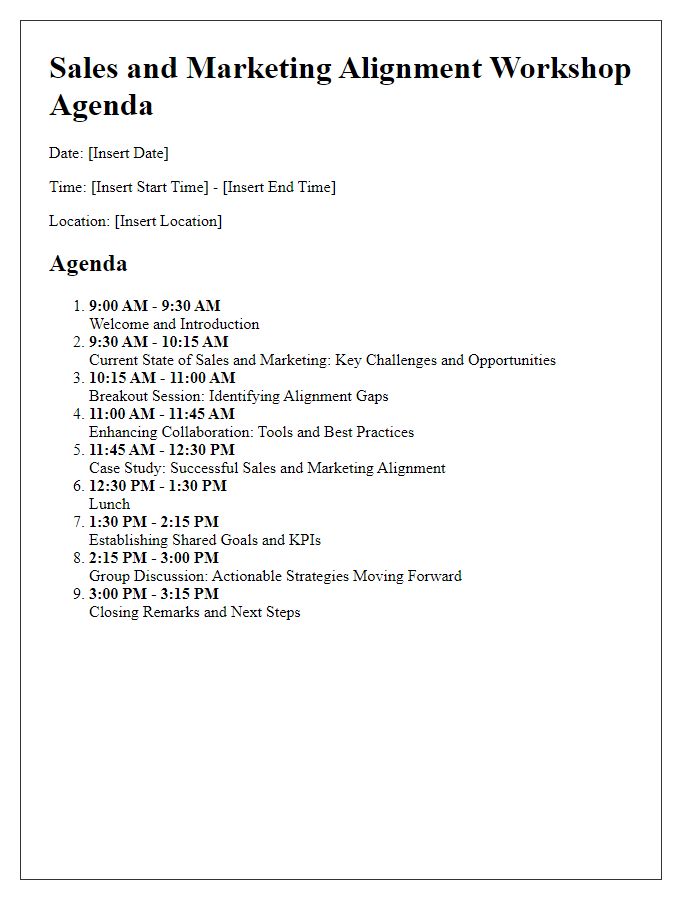 Letter template of agenda for sales and marketing alignment workshop