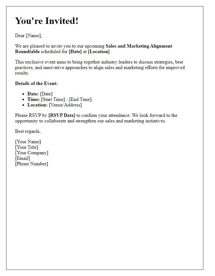 Letter template of invitation to sales and marketing alignment roundtable