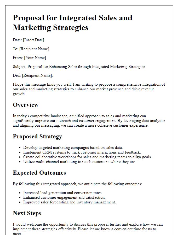 Letter template of proposal for integrated sales and marketing strategies