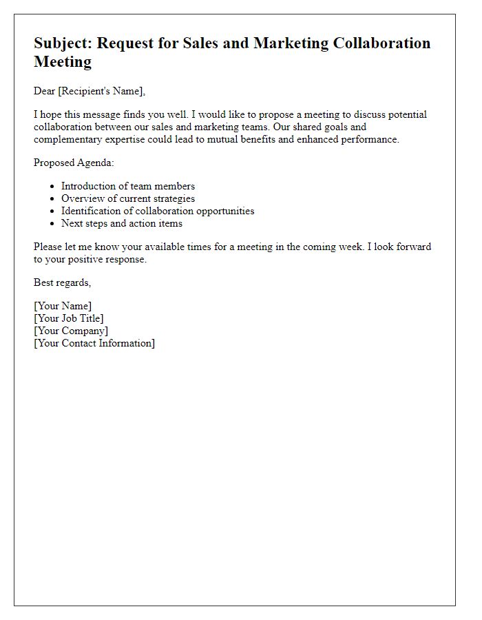 Letter template of sales and marketing collaboration meeting request