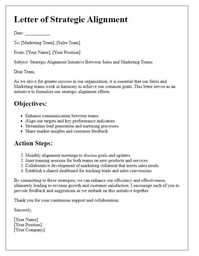 Letter template of strategic alignment between sales and marketing teams