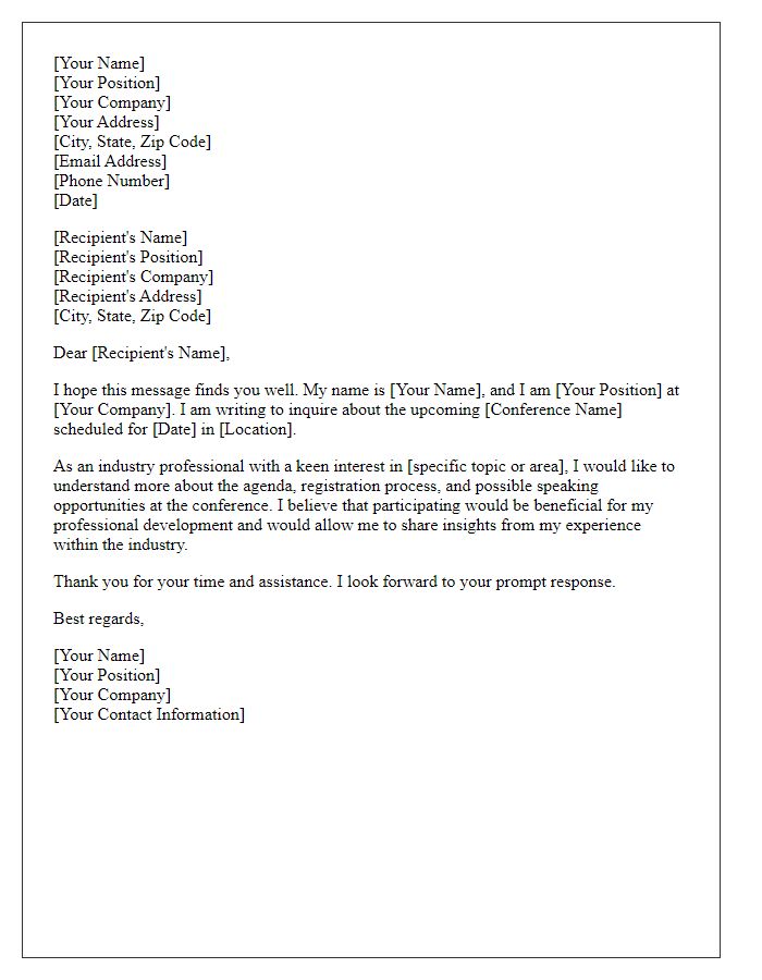 Letter template of conference participation inquiry for industry professionals