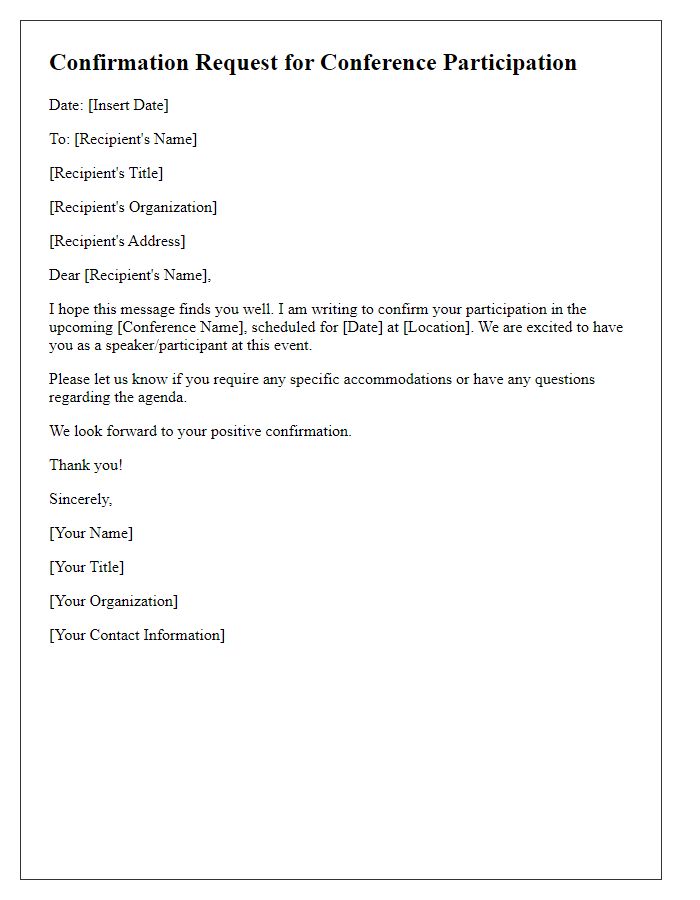 Letter template of confirmation request for conference participation