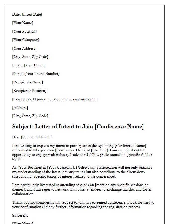 Letter template of intent to join industry conference