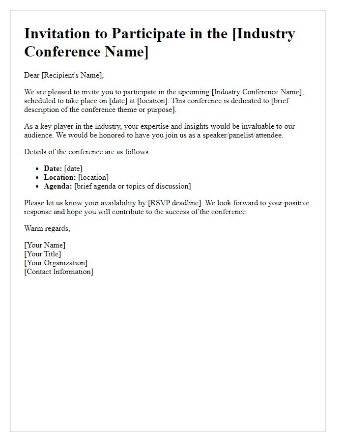 Letter template of invitation for industry conference involvement