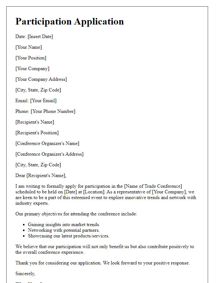 Letter template of participation application for trade conference