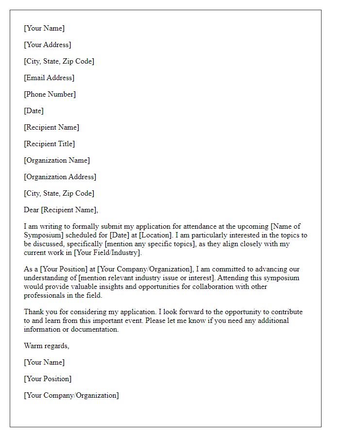 Letter template of submission for industry symposium attendance