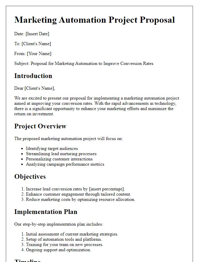 Letter template of marketing automation project proposal for improved conversion rates.