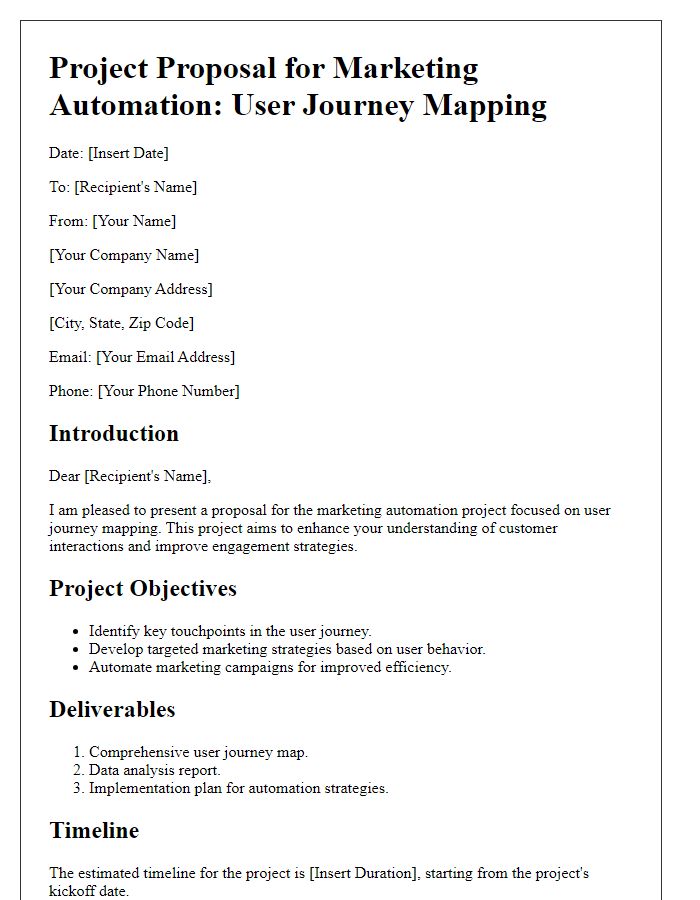 Letter template of marketing automation project proposal for user journey mapping.