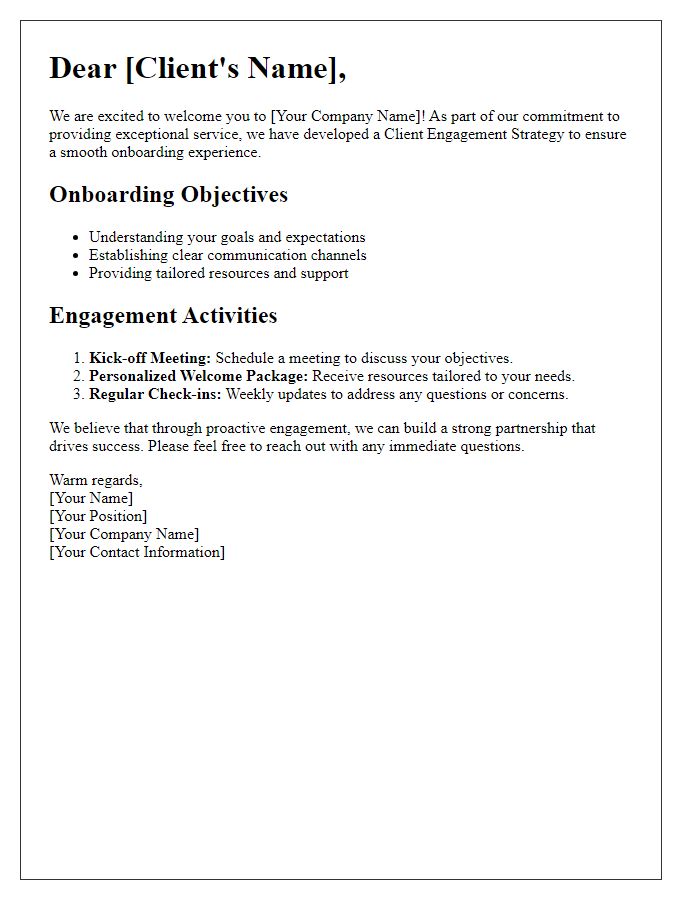 Letter template of Client Engagement Strategy During Onboarding