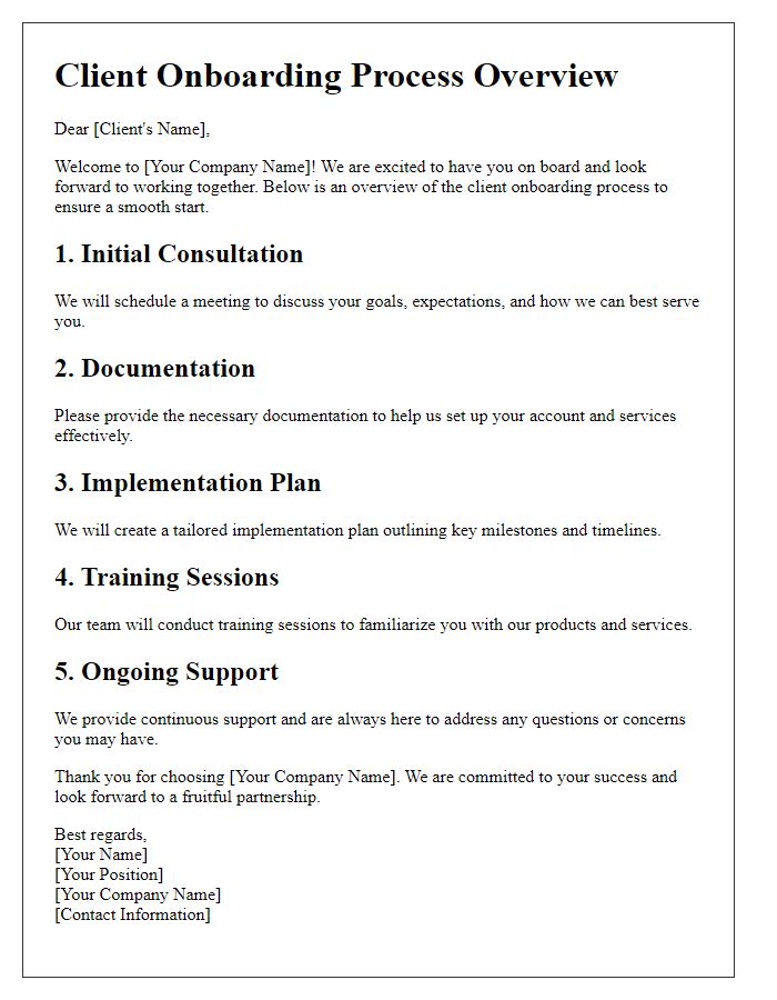 Letter template of Client Onboarding Process Overview