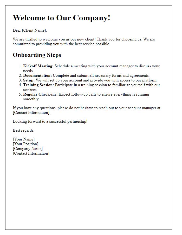 Letter template of Welcome and Onboarding Steps for New Clients